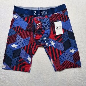 2UNDR Boxer Briefs Men's Small Blue Swing Shift Long Leg Freedom Stars Stripes